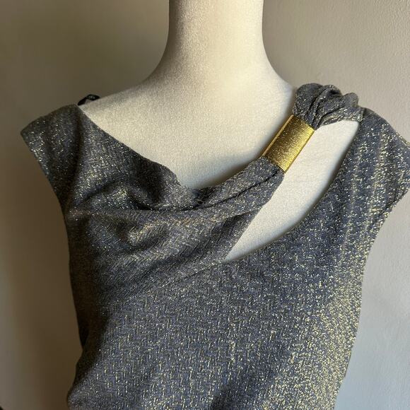 DAVID MEISTER | Blue and Gold Sparkly Cocktail dress - Asymmetric - Size 12 - Picture 2 of 6